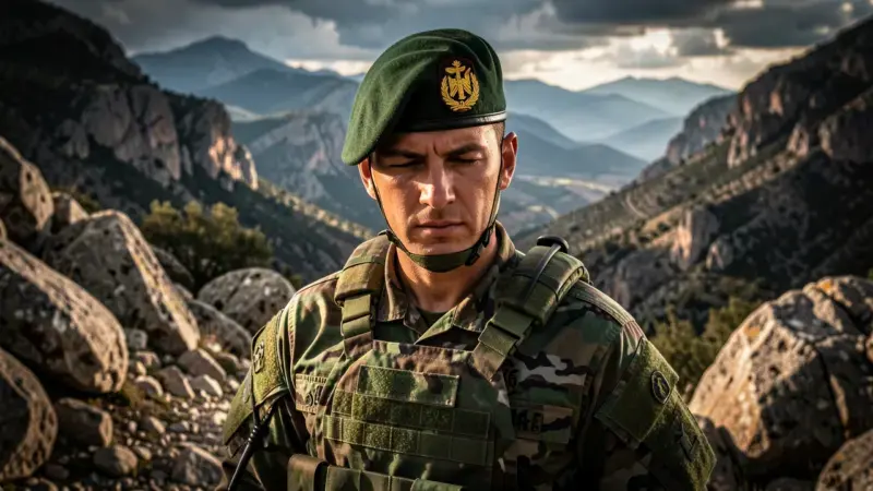 Soldado español boina verde GOE en terreno montañoso - fuerzas especiales ejército español