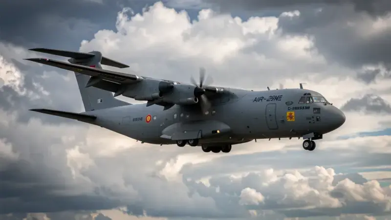 Avion C-295M del Ejercito del Aire espanol en vuelo sobre terreno