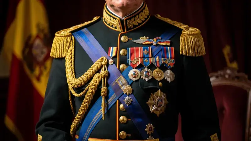 General del Ejercito espanol con condecoraciones y uniforme de gala en acto oficial