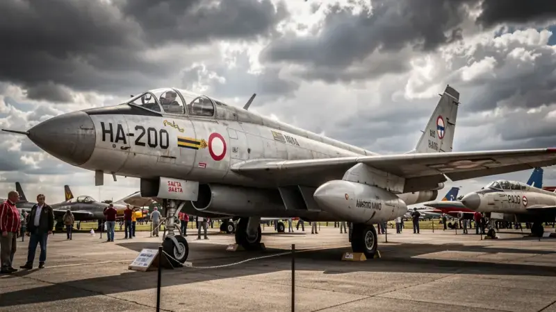 Avion a reaccion HA-200 Saeta de Hispano Aviacion primer reactor espanol expuesto en museo