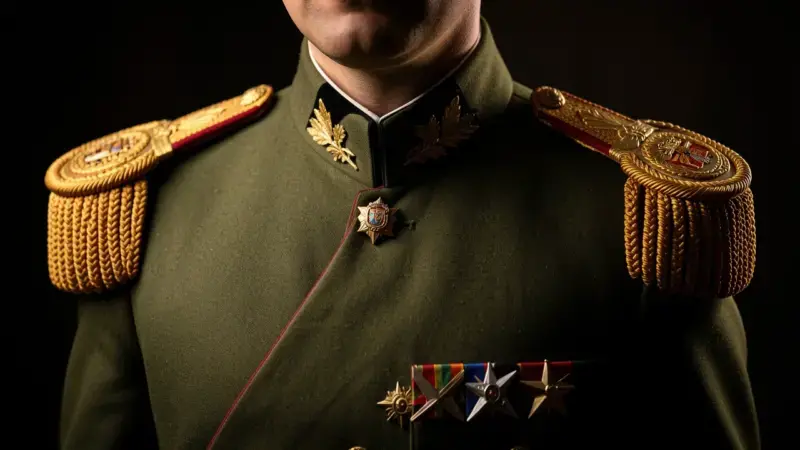 Oficial del ejercito espanol con uniforme de gala y rango de capitan con tres estrellas